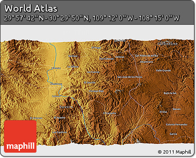 Physical 3D Map of the Area around 30° 13' 46" N, 108° 43' 29" W