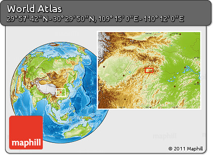 Physical Location Map of the Area around 30° 13' 46" N, 109° 43' 29" E