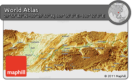 Physical Panoramic Map of the Area around 30° 13' 46" N, 109° 43' 29" E