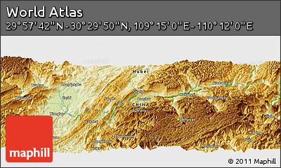 Physical Panoramic Map of the Area around 30° 13' 46" N, 109° 43' 29" E