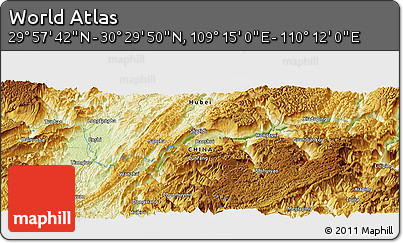 Physical Panoramic Map of the Area around 30° 13' 46" N, 109° 43' 29" E