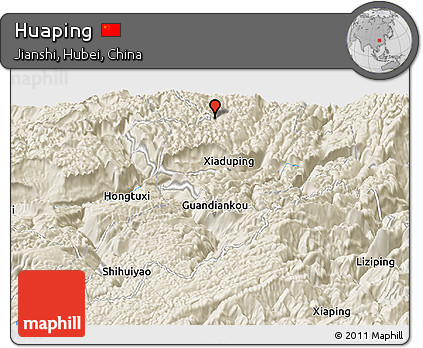 Shaded Relief Panoramic Map of Huaping