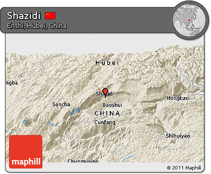 Shaded Relief Panoramic Map of Shazidi