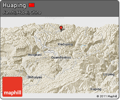 Shaded Relief Panoramic Map of Huaping