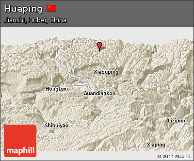 Shaded Relief Panoramic Map of Huaping
