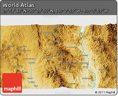 Physical 3D Map of the Area around 30° 13' 46" N, 109° 34' 29" W