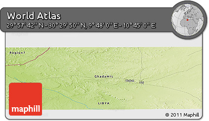 Physical Panoramic Map of the Area around 30° 13' 46" N, 10° 16' 30" E