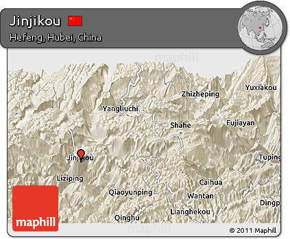 Shaded Relief Panoramic Map of Jinjikou
