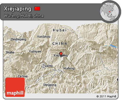 Shaded Relief Panoramic Map of Xiejiaping