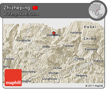 Shaded Relief Panoramic Map of Zhizheping