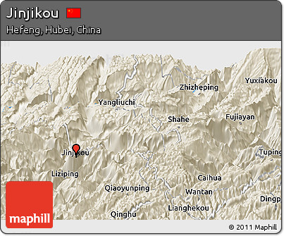 Shaded Relief Panoramic Map of Jinjikou