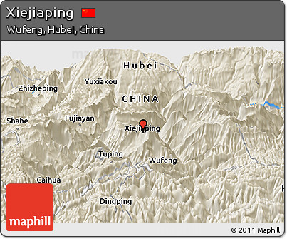 Shaded Relief Panoramic Map of Xiejiaping