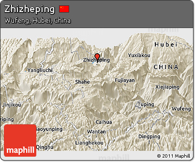 Shaded Relief Panoramic Map of Zhizheping