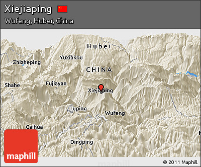 Shaded Relief Panoramic Map of Xiejiaping