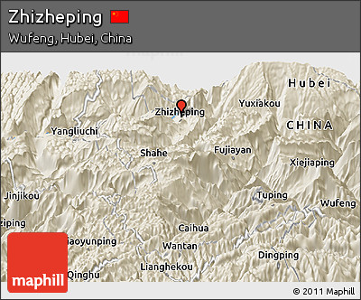 Shaded Relief Panoramic Map of Zhizheping