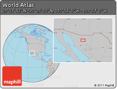 Gray Location Map of the Area around 30° 13' 46" N, 110° 25' 30" W