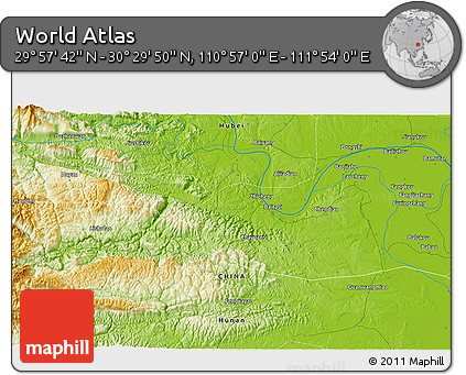 Physical 3D Map of the Area around 30° 13' 46" N, 111° 25' 30" E
