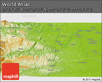 Physical 3D Map of the Area around 30° 13' 46" N, 111° 25' 30" E