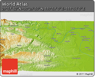 Physical 3D Map of the Area around 30° 13' 46" N, 111° 25' 30" E