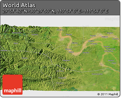 Satellite 3D Map of the Area around 30° 13' 46" N, 111° 25' 30" E