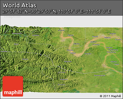 Satellite 3D Map of the Area around 30° 13' 46" N, 111° 25' 30" E