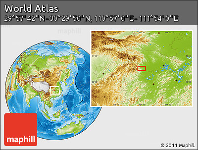Physical Location Map of the Area around 30° 13' 46" N, 111° 25' 30" E