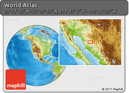 Physical Location Map of the Area around 30° 13' 46" N, 111° 16' 30" W