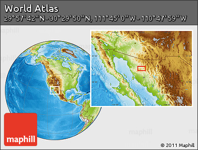 Physical Location Map of the Area around 30° 13' 46" N, 111° 16' 30" W