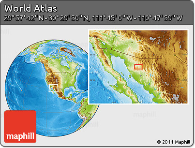 Physical Location Map of the Area around 30° 13' 46" N, 111° 16' 30" W