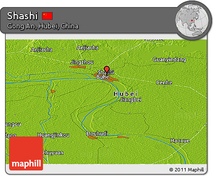 Physical Panoramic Map of Shashi