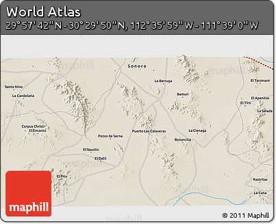 Shaded Relief 3D Map of the Area around 30° 13' 46" N, 112° 7' 30" W