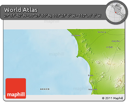 Physical 3D Map of the Area around 30° 13' 46" N, 112° 58' 29" W