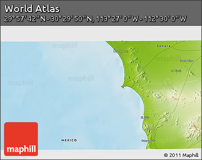 Physical 3D Map of the Area around 30° 13' 46" N, 112° 58' 29" W