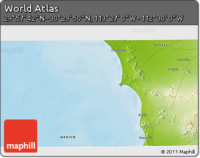 Physical 3D Map of the Area around 30° 13' 46" N, 112° 58' 29" W