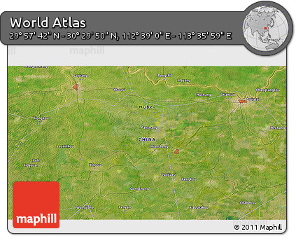 Satellite 3D Map of the Area around 30° 13' 46" N, 113° 7' 30" E