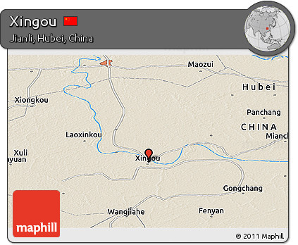 Shaded Relief Panoramic Map of Xingou