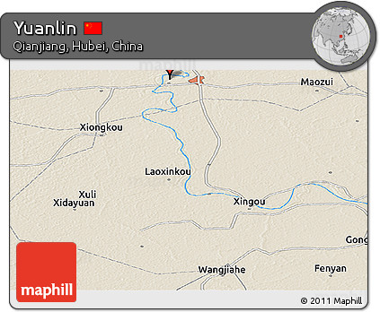 Shaded Relief Panoramic Map of Yuanlin