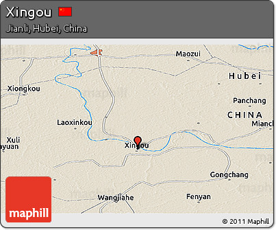 Shaded Relief Panoramic Map of Xingou