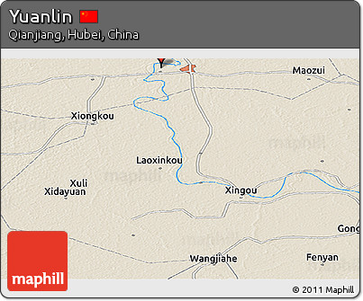 Shaded Relief Panoramic Map of Yuanlin