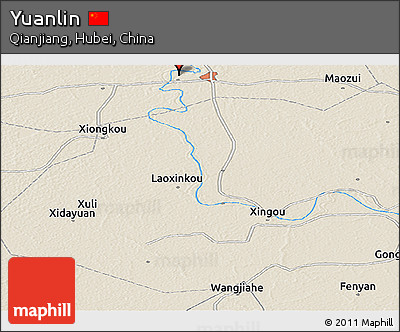 Shaded Relief Panoramic Map of Yuanlin