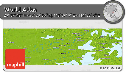 Physical Panoramic Map of the Area around 30° 13' 46" N, 113° 58' 29" E