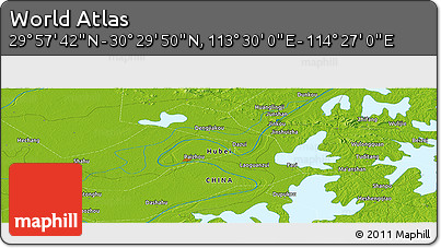 Physical Panoramic Map of the Area around 30° 13' 46" N, 113° 58' 29" E