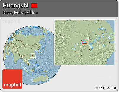 Savanna Style Location Map of Huangshi, hill shading