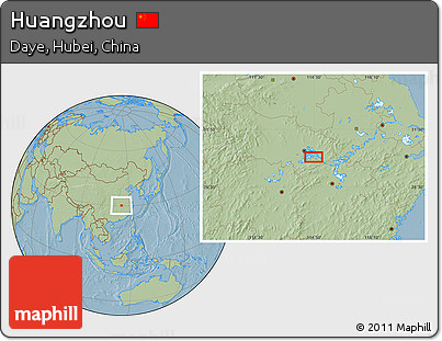 Savanna Style Location Map of Huangzhou, hill shading