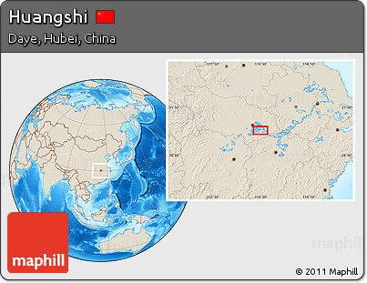 Shaded Relief Location Map of Huangshi