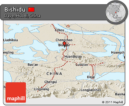 Shaded Relief Panoramic Map of Bishidu