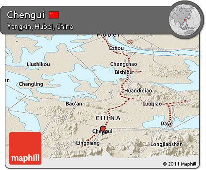 Shaded Relief Panoramic Map of Chengui