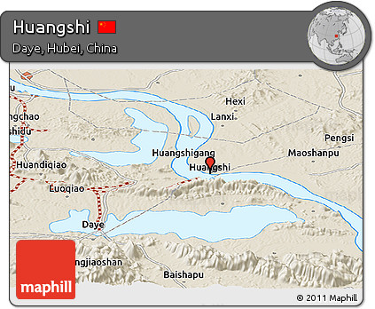 Shaded Relief Panoramic Map of Huangshi
