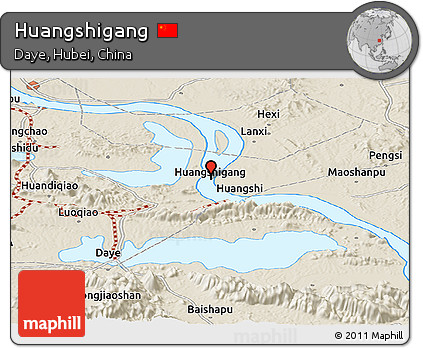 Shaded Relief Panoramic Map of Huangshigang