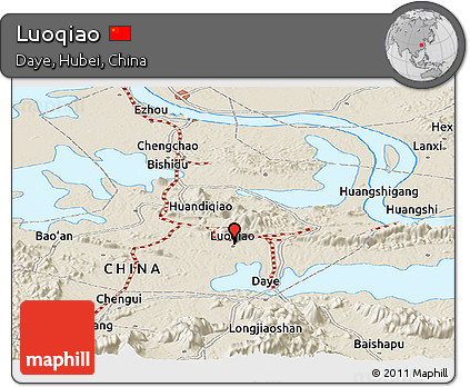 Shaded Relief Panoramic Map of Luoqiao